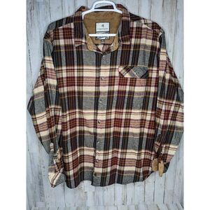 Legendary Whitetails Buck Camp Flannel Shirt Sz 3XL Brown Plaid‎